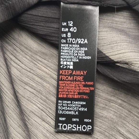 𝅺TOPSHOP black sheer long sleeve sequin collar shirt blouse sz 8 - Picture 11 of 11